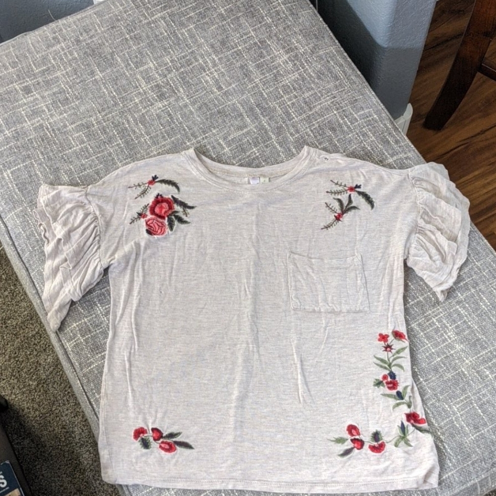 Embroidered Floral Ruffle Shirt